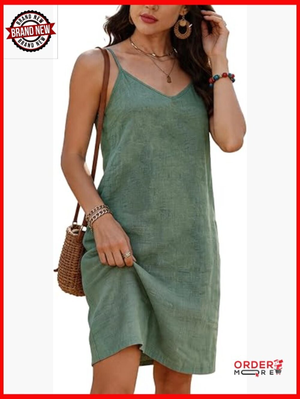 100% Linen Spaghetti Strap Mini Dress Pockets Adjustable V Neck Summer